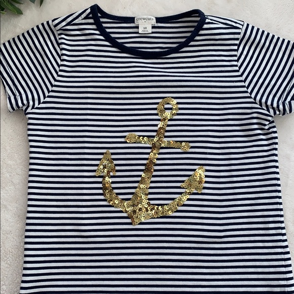 Crewcuts White Navy Striped Anchor Top 10 EUC Gold Sequins - Picture 6 of 8